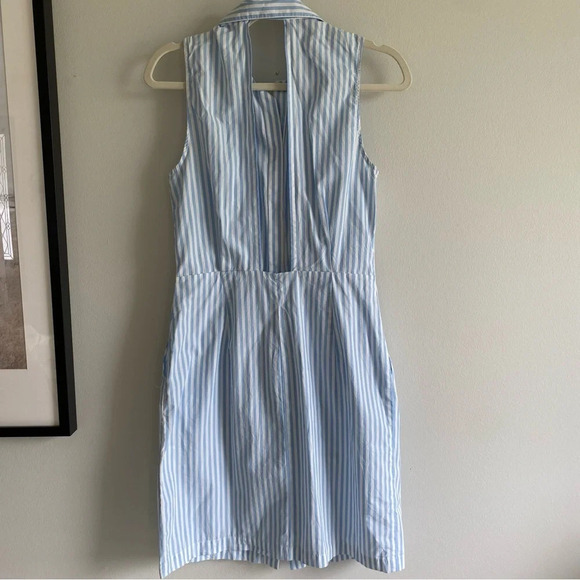 H&M 100% Cotton Striped Blue White Collared  Preppy Open Back Mini Dress Size 6 - Picture 2 of 16